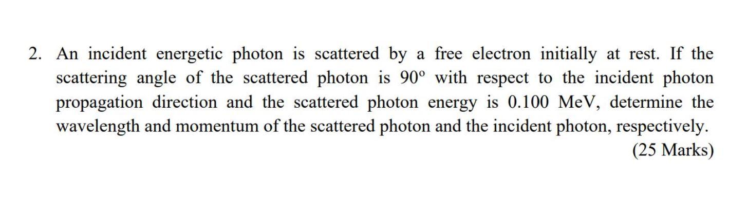 Solved 2. An incident energetic photon is scattered by a | Chegg.com