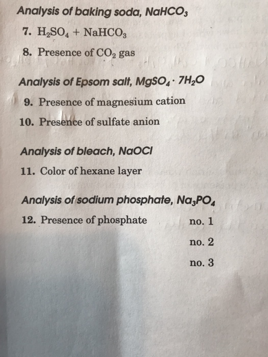 Analysis of baking soda, NaHCOs 7. H2SO4 + NaHCO3 8.
