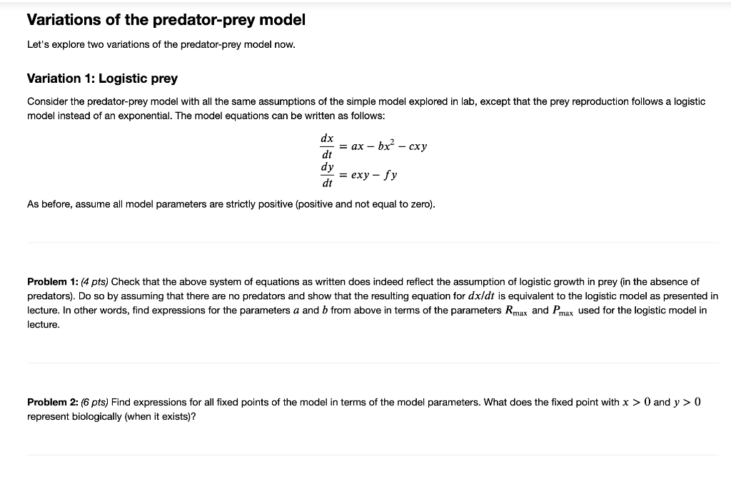 Solved Variations Of The Predator-prey Model Let's Explore | Chegg.com