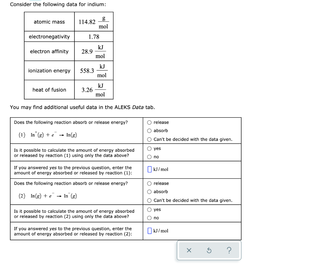 Solved Consider the following data for indium: atomic mass | Chegg.com