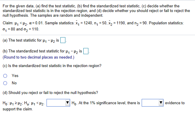 Solved For The Given Data, (a) Find The Test Statistic, (b) | Chegg.com