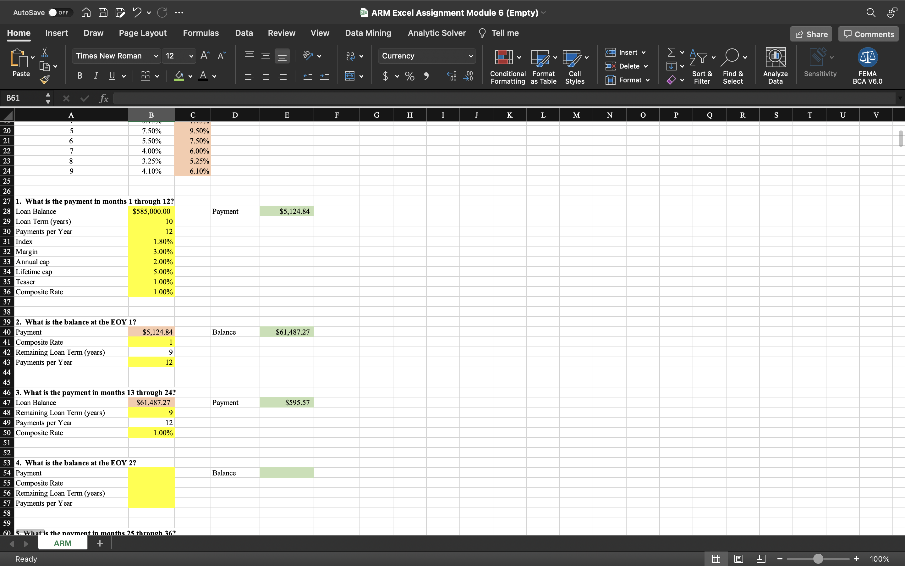 ARM Excel Assignment Module 6 (Empty) Home Insert | Chegg.com