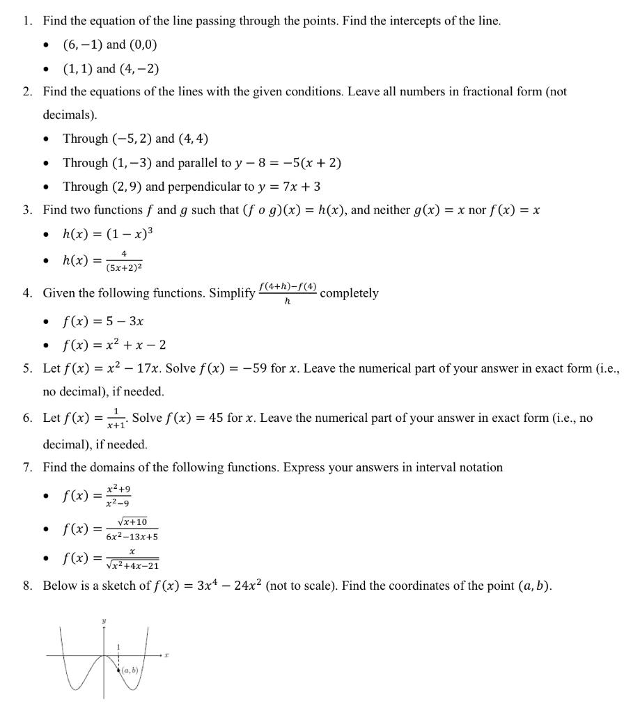 Solved 1. Find the equation of the line passing through the | Chegg.com