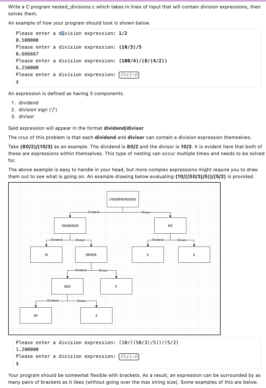Solved Write a C program nested_divisions.c which takes in | Chegg.com