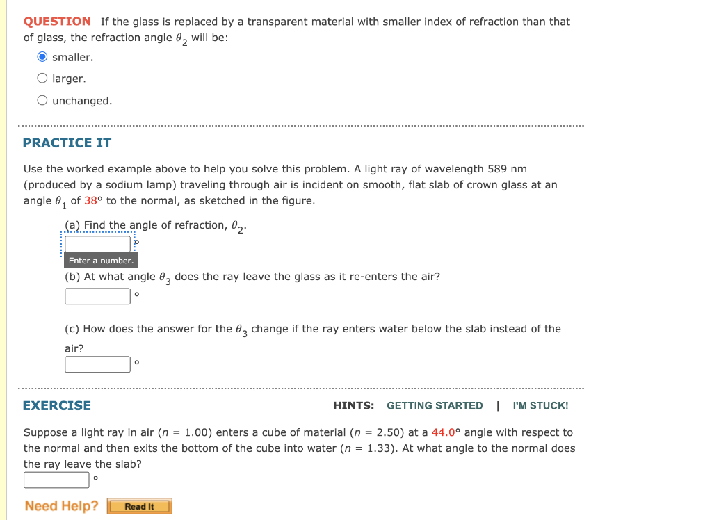 Solved EXAMPLE 22.2 Angle of Refraction for Glass GOAL Apply | Chegg.com