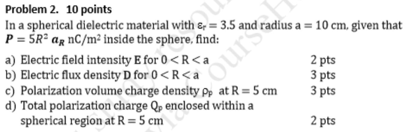 Solved Problem 2. 10 points In a spherical dielectric | Chegg.com