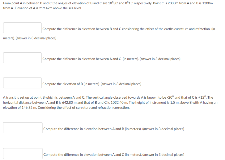 Solved From point A in between B and C the angles of | Chegg.com