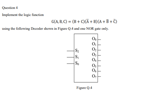 Solved Question 4 Implement The Logic Function G(A, B, C) = | Chegg.com