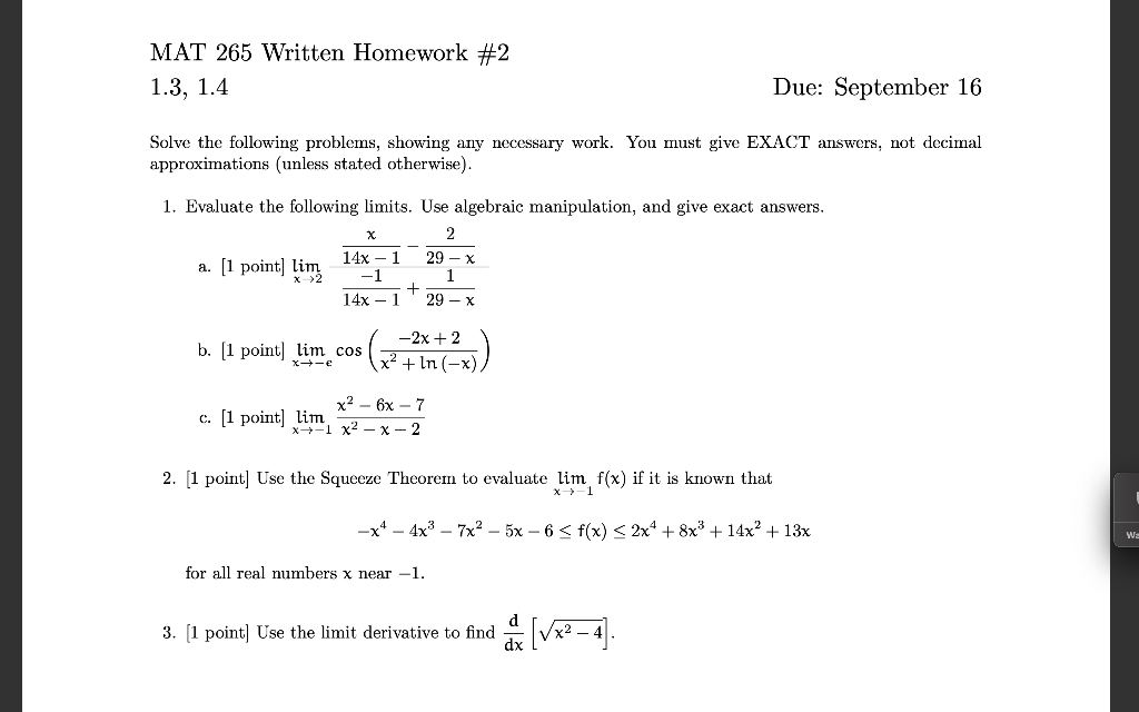 Solved Solve the following problems, showing any necessary | Chegg.com