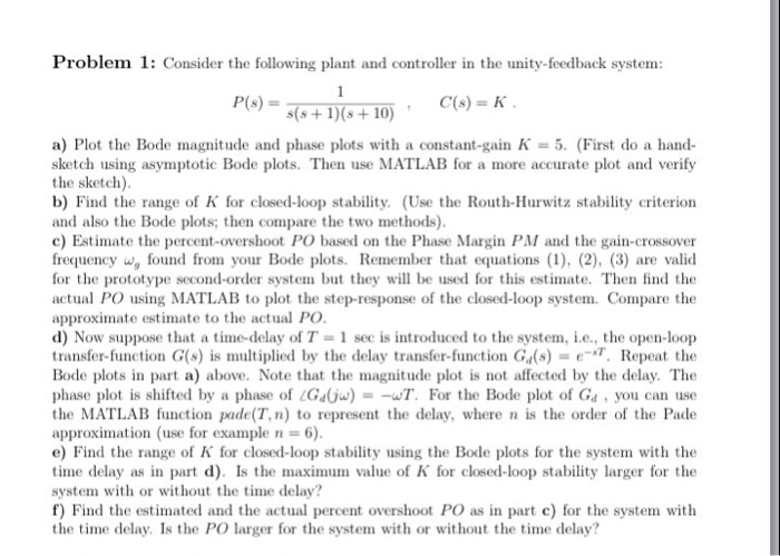 Solved Problem 1: Consider the following plant and | Chegg.com