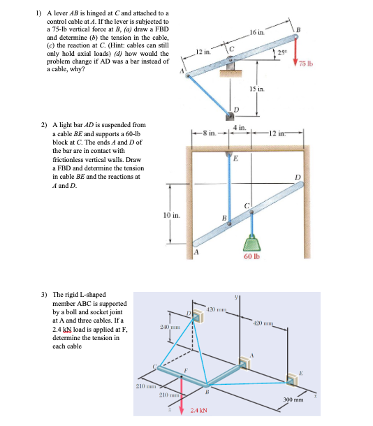 Solved 16 in 1) A lever AB is hinged at C and attached to a | Chegg.com