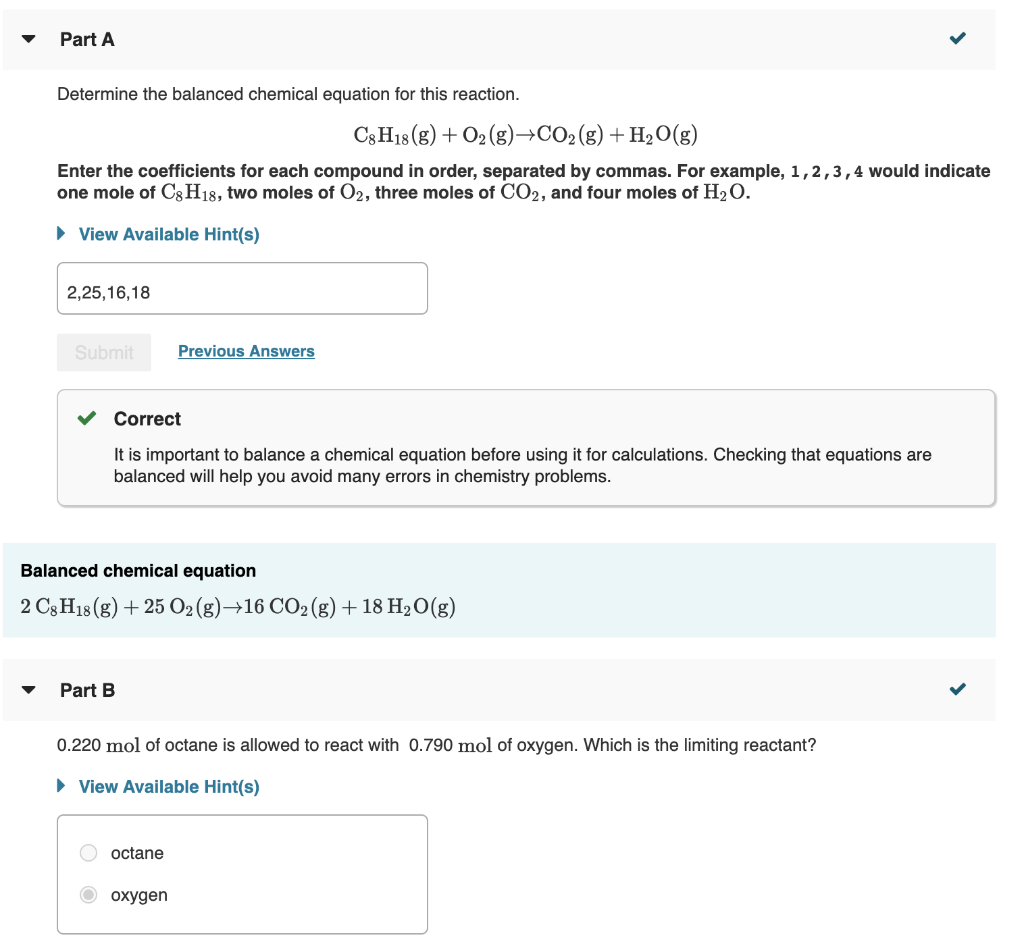 Solved Part A Determine the balanced chemical equation for | Chegg.com