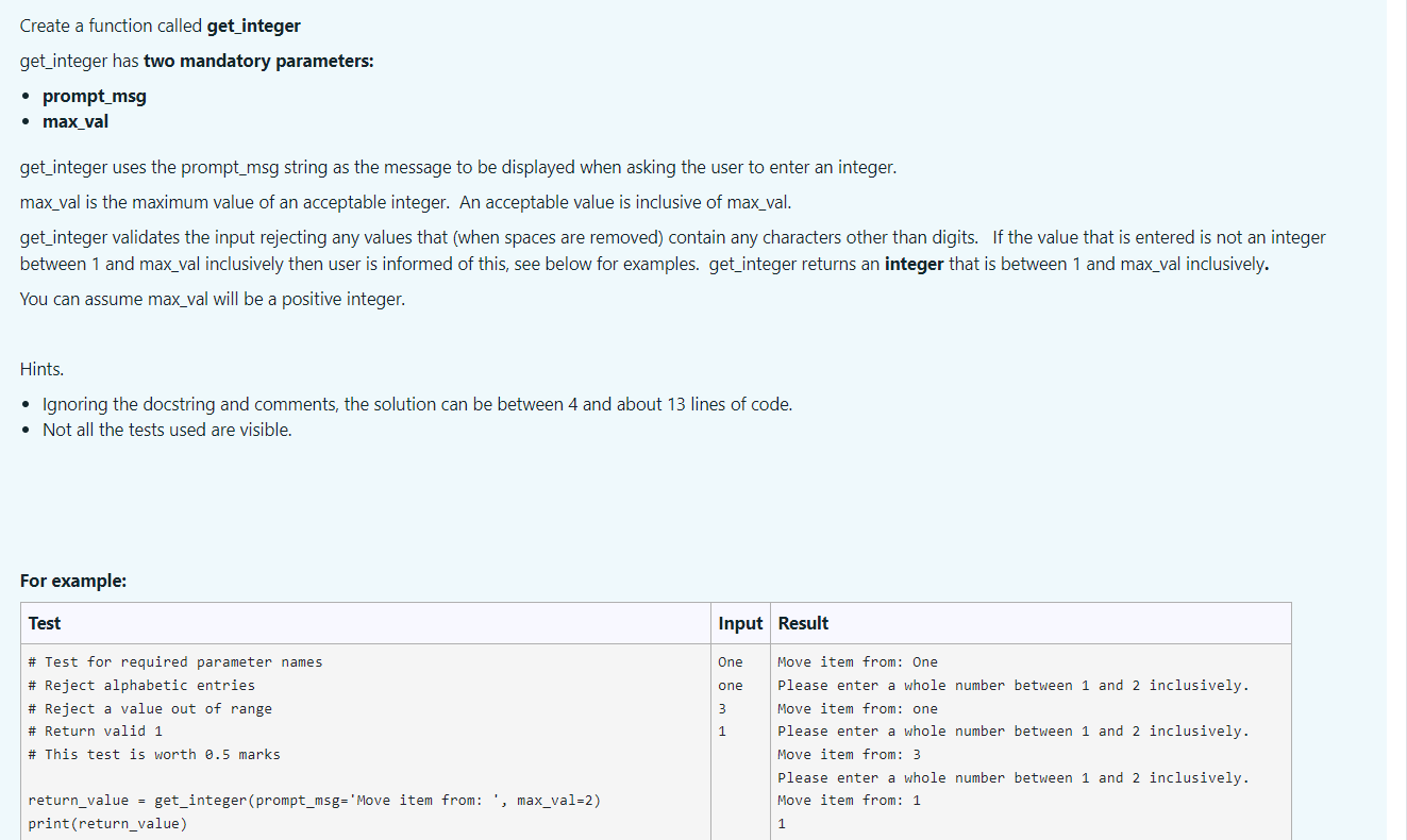 Solved create a function called get integer get integer has chegg