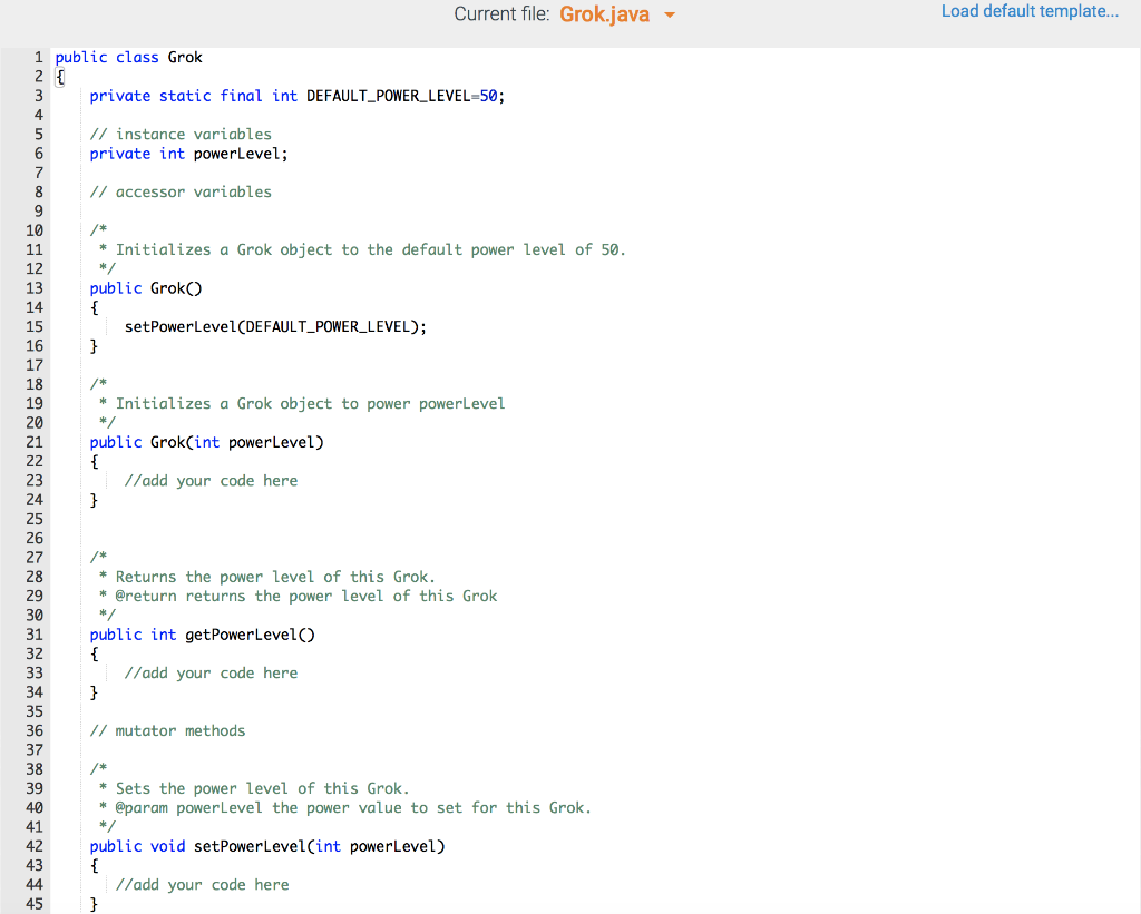 Solved Current file: Grok.java Load default template... 1 | Chegg.com