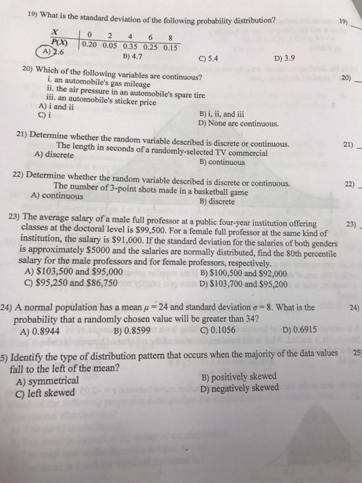 Solved What is the standard deviation of the following | Chegg.com