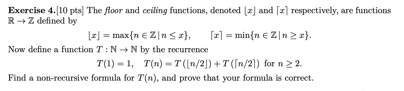 Solved Exercise 4 10 Pts The Floor And Ceiling Function