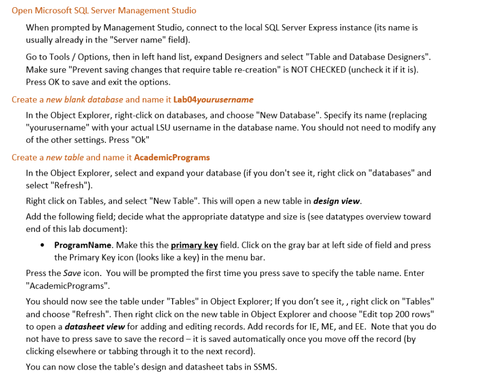 Solved Open Microsoft SQL Server Management Studio When | Chegg.com