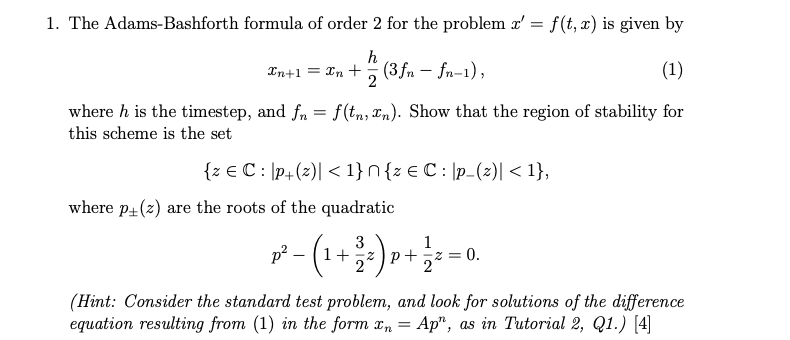The Adams-Bashforth formula of order 2 for | Chegg.com