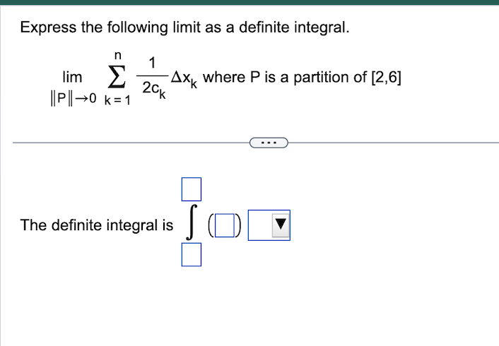 Solved Express the following limit as a definite integral. | Chegg.com