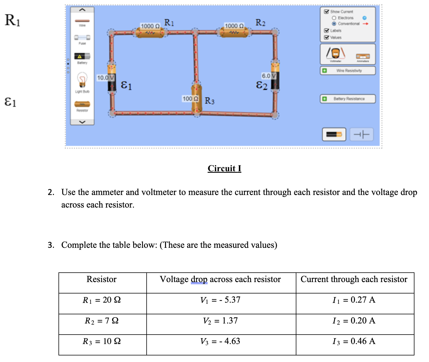2. Use the ammeter and voltmeter to measure the