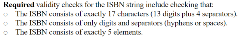 Solved Required validity checks for the ISBN string include | Chegg.com