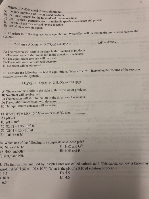 Solved 10. Which of A-D is equal in an equilibrium? A) the | Chegg.com