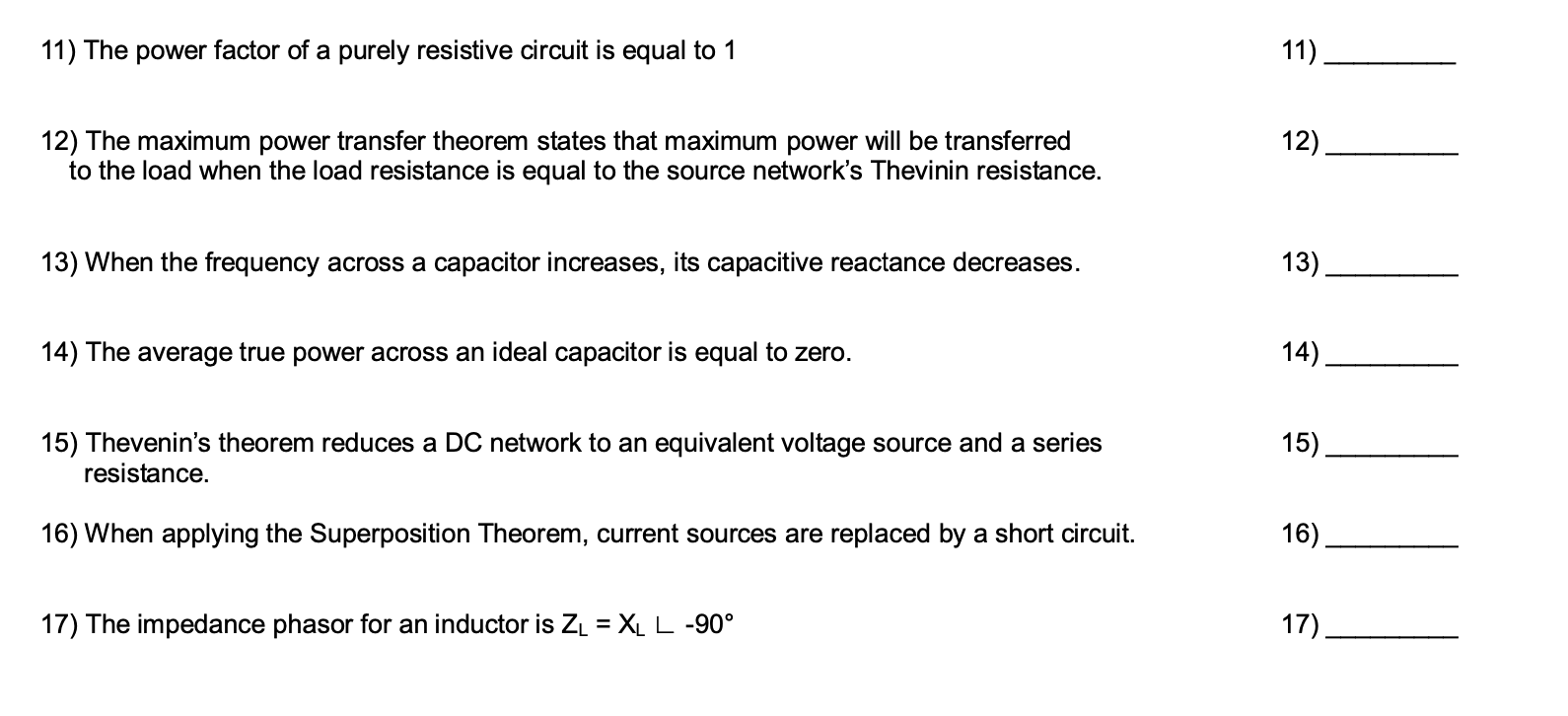 Solved 11) The power factor of a purely resistive circuit is