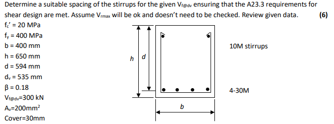 Solved Determine a suitable spacing of the stirrups for the | Chegg.com