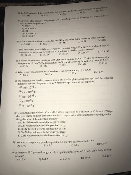 Solved If a 3.0 V potential difference causes a 0.60 A | Chegg.com