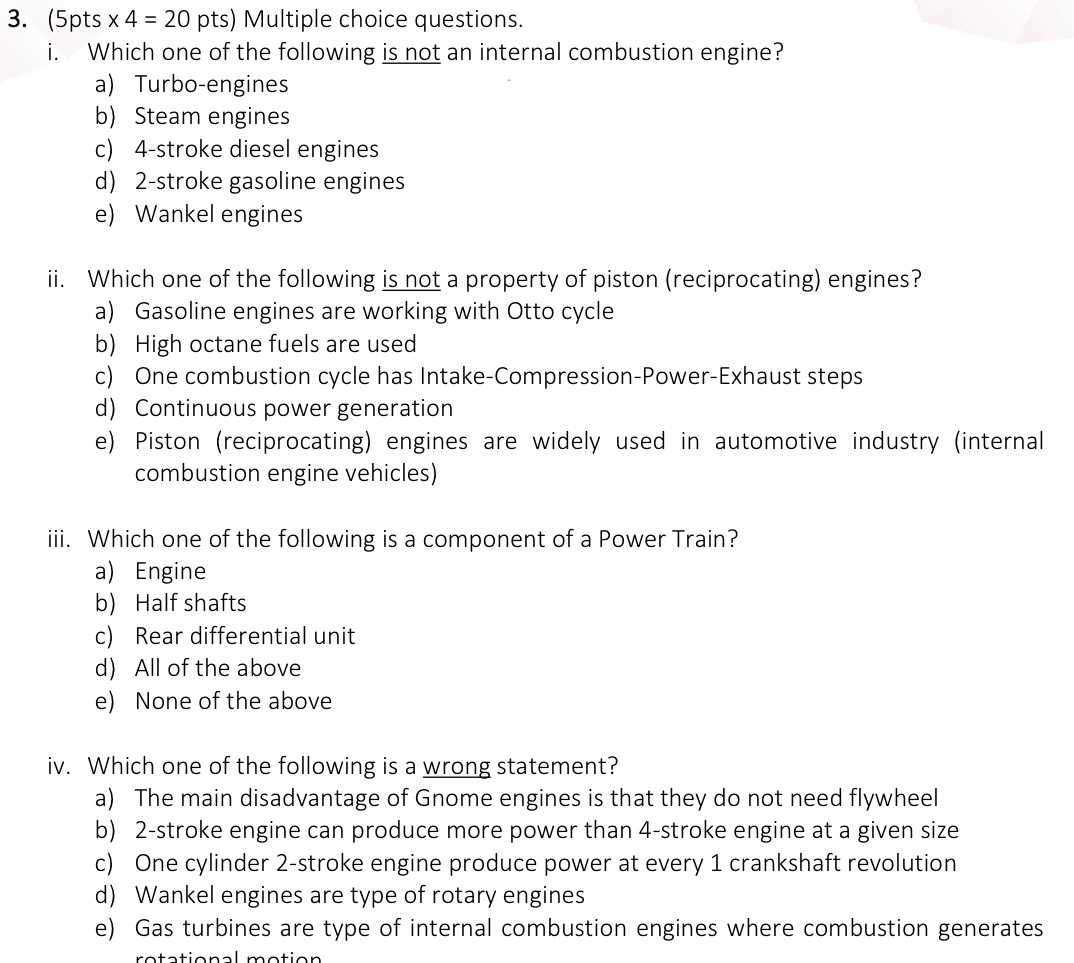 Solved (18 pts) Reciprocating (Piston) Engines have