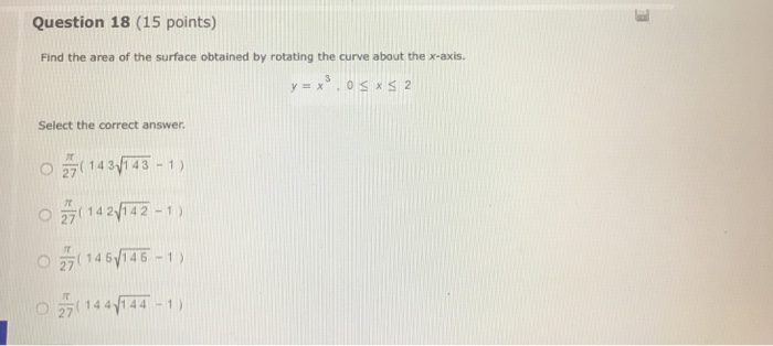 Solved Question 18 (15 points) Find the area of the surface | Chegg.com