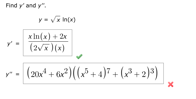 Find \( y^{\prime} \) and \( y^{\prime \prime} \). \[ \begin{array}{c} y=\sqrt{x} \ln (x) \\ y^{\prime}=\frac{x \ln (x)+2 x}{