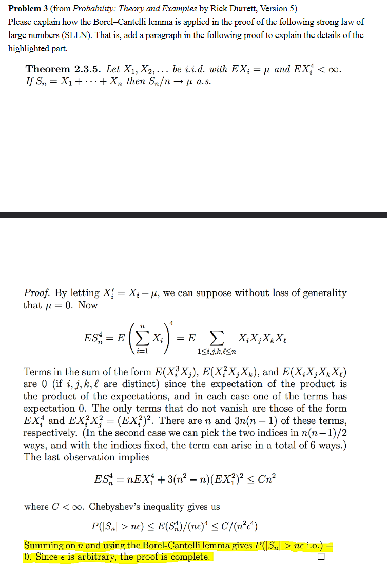 Solved Problem 3 (from Probability: Theory And Examples By | Chegg.com