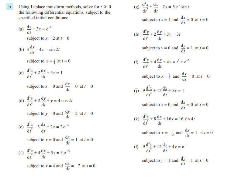 Solved Using Laplace transform methods, solve for t⩾0 (g) | Chegg.com