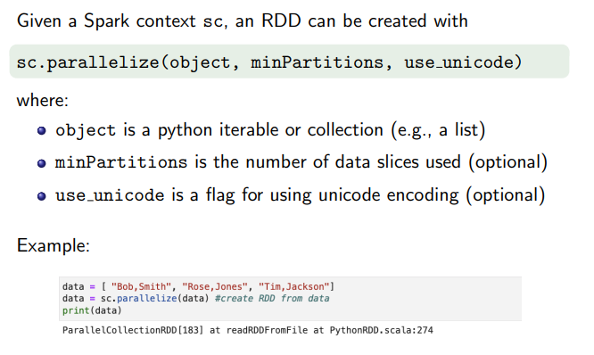 Solved Given a Spark context sc, an RDD can be created with | Chegg.com