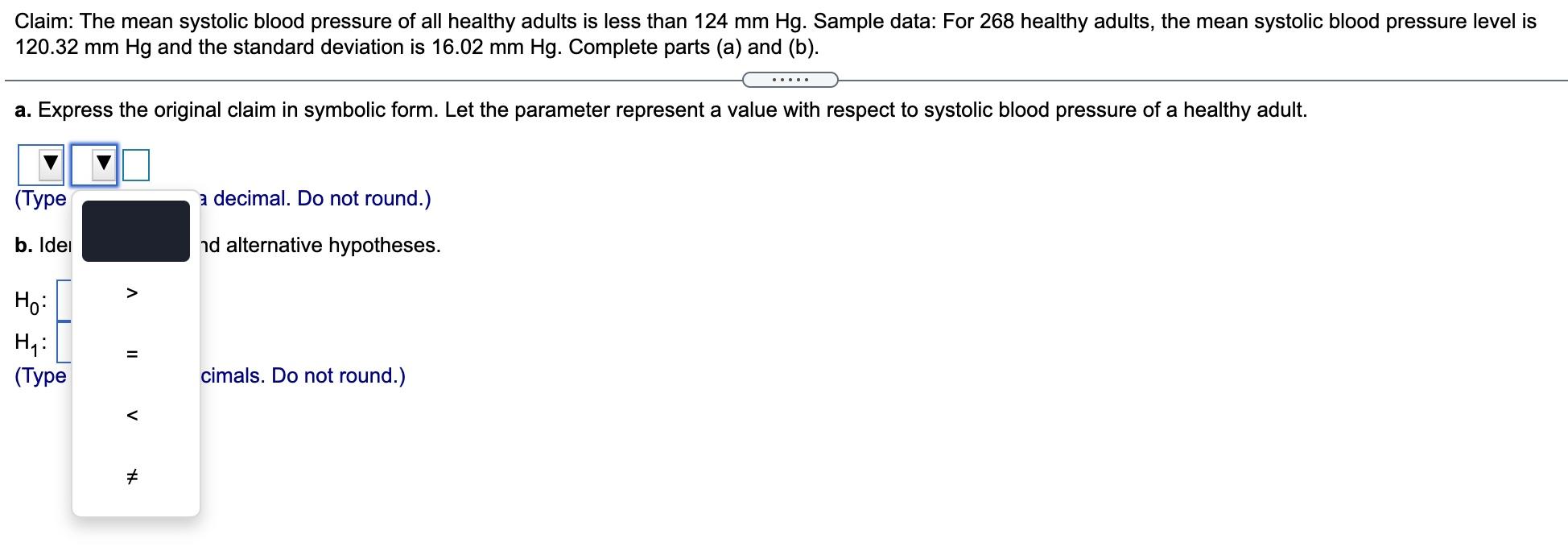 Solved Claim: The mean systolic blood pressure of all | Chegg.com