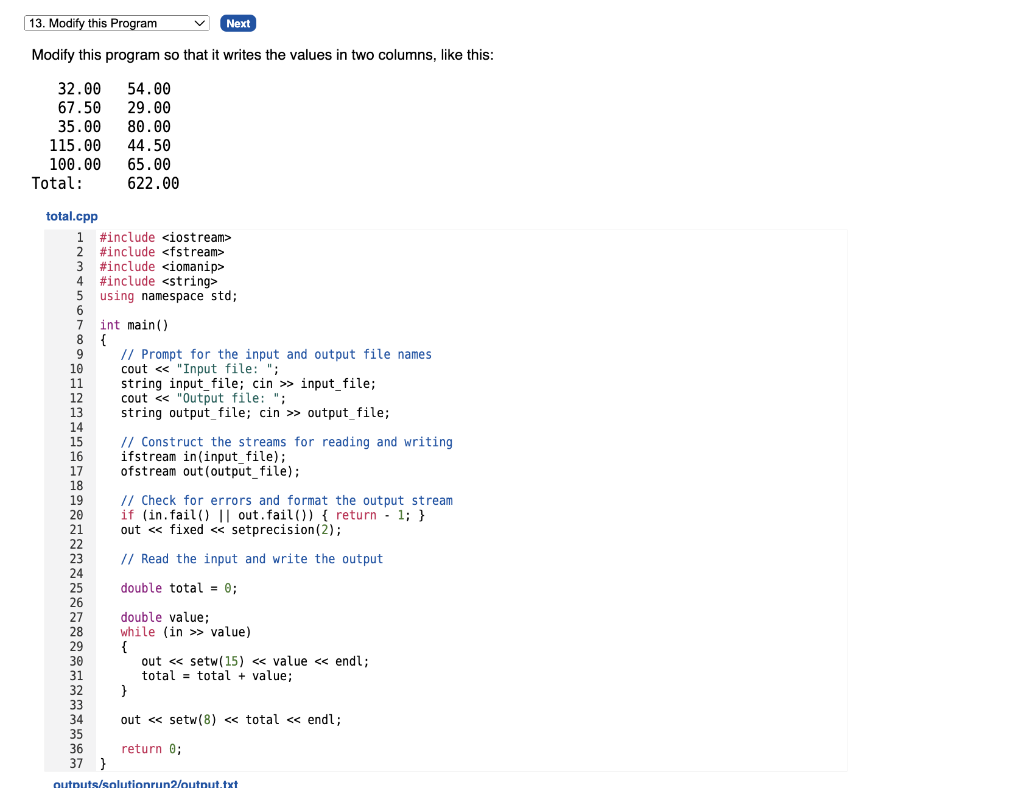 Solved Modify This Program So That It Writes The Values In | Chegg.com