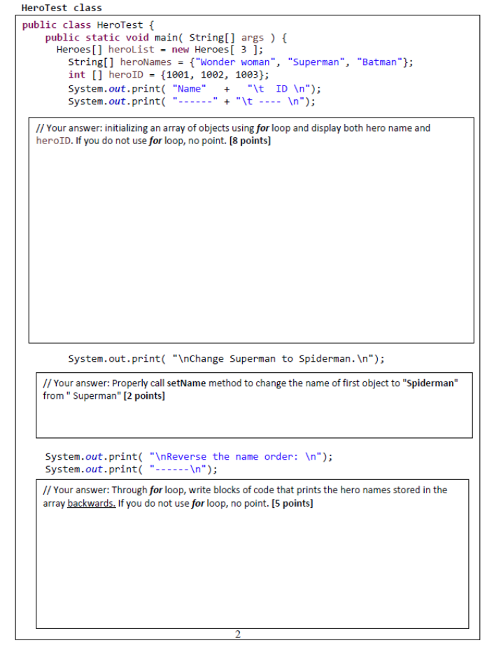 Example For Hero Test Solved HeroTest class public class HeroTest { public static | Chegg.com