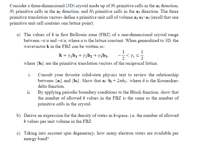 Consider a three-dimensional (3D) crystal made up of | Chegg.com