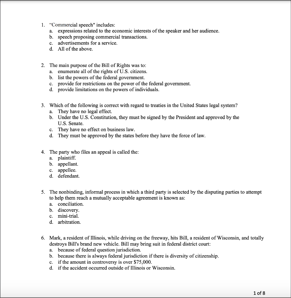 Solved A. 1. "Commercial Speech" Includes: Expressions | Chegg.com