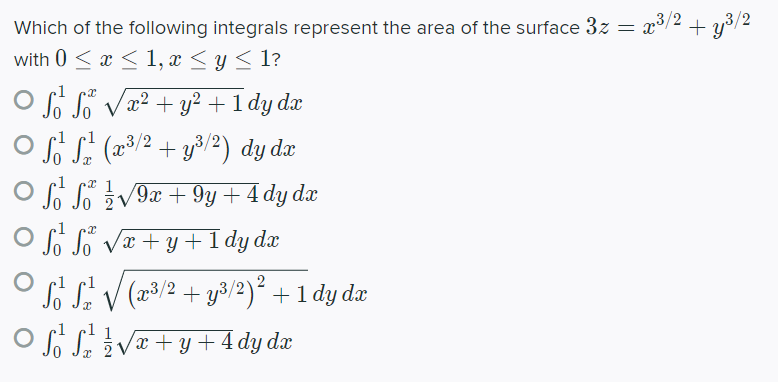 Solved Which of the following integrals represent the area | Chegg.com