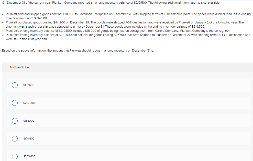 Solved On December 31 of the current year, Plunkett Company