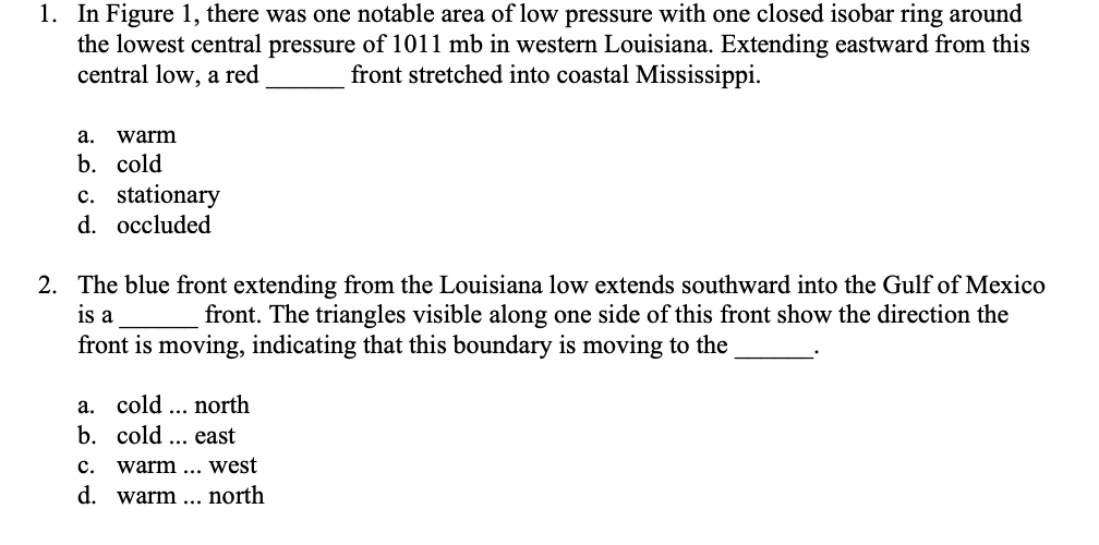 WPC]1. In Figure 1, There Was One Notable Area Of Low | Chegg.com