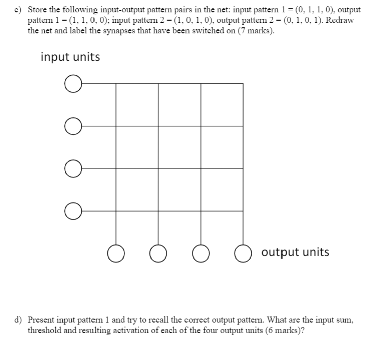 c) Store the following input-output pattern pairs in | Chegg.com