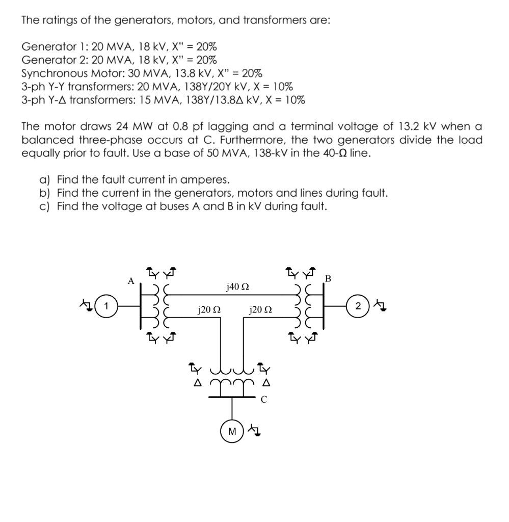 The ratings of the generators, motors, and