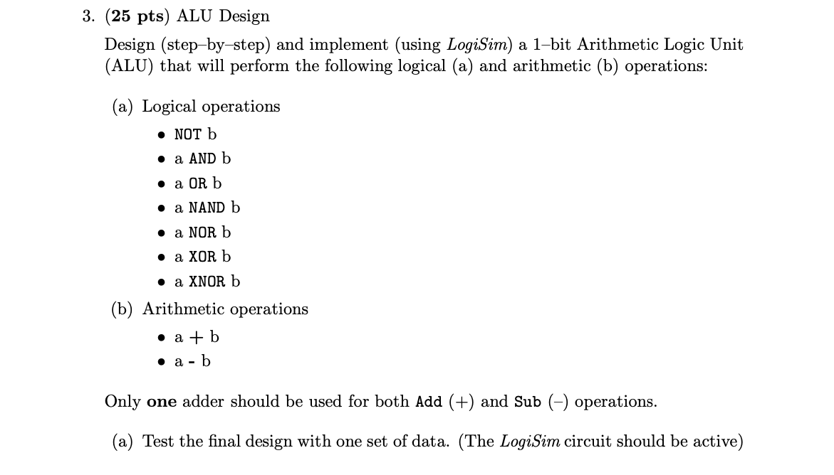 Solved 3. (25 pts) ALU Design Design (step-by-step) and | Chegg.com