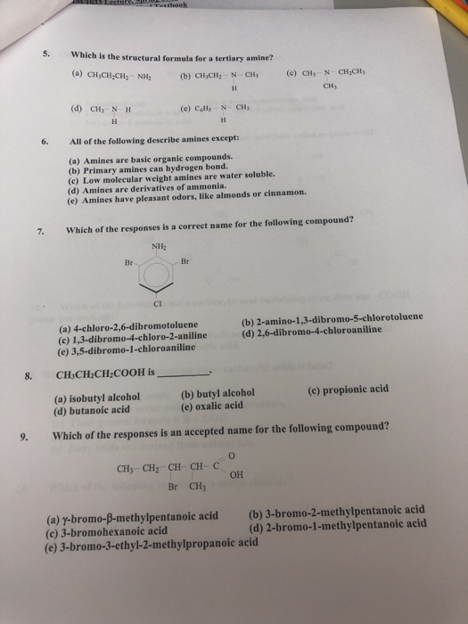 Solved thook Which is the structural formula for a tertiary | Chegg.com