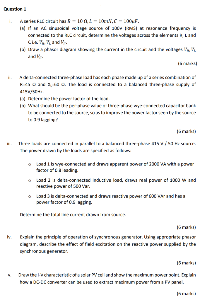 Solved i. A series RLC circuit has R=10Ω,L=10mH,C=100μF. (a) | Chegg.com