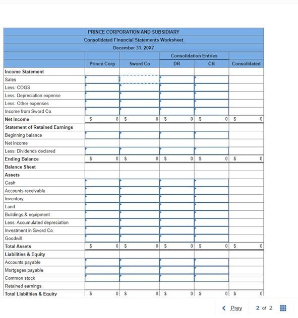 Prince Corporation acquired 100 percent of Sword | Chegg.com