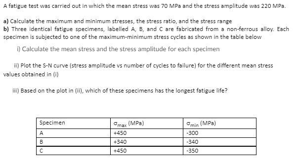 Solved A fatigue test was carried out in which the mean | Chegg.com